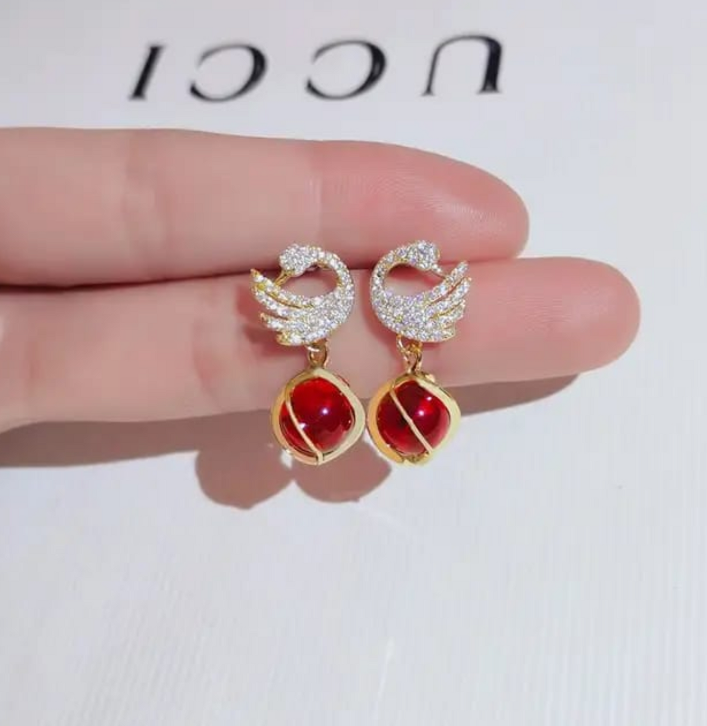 Swan Red Stone Earrings