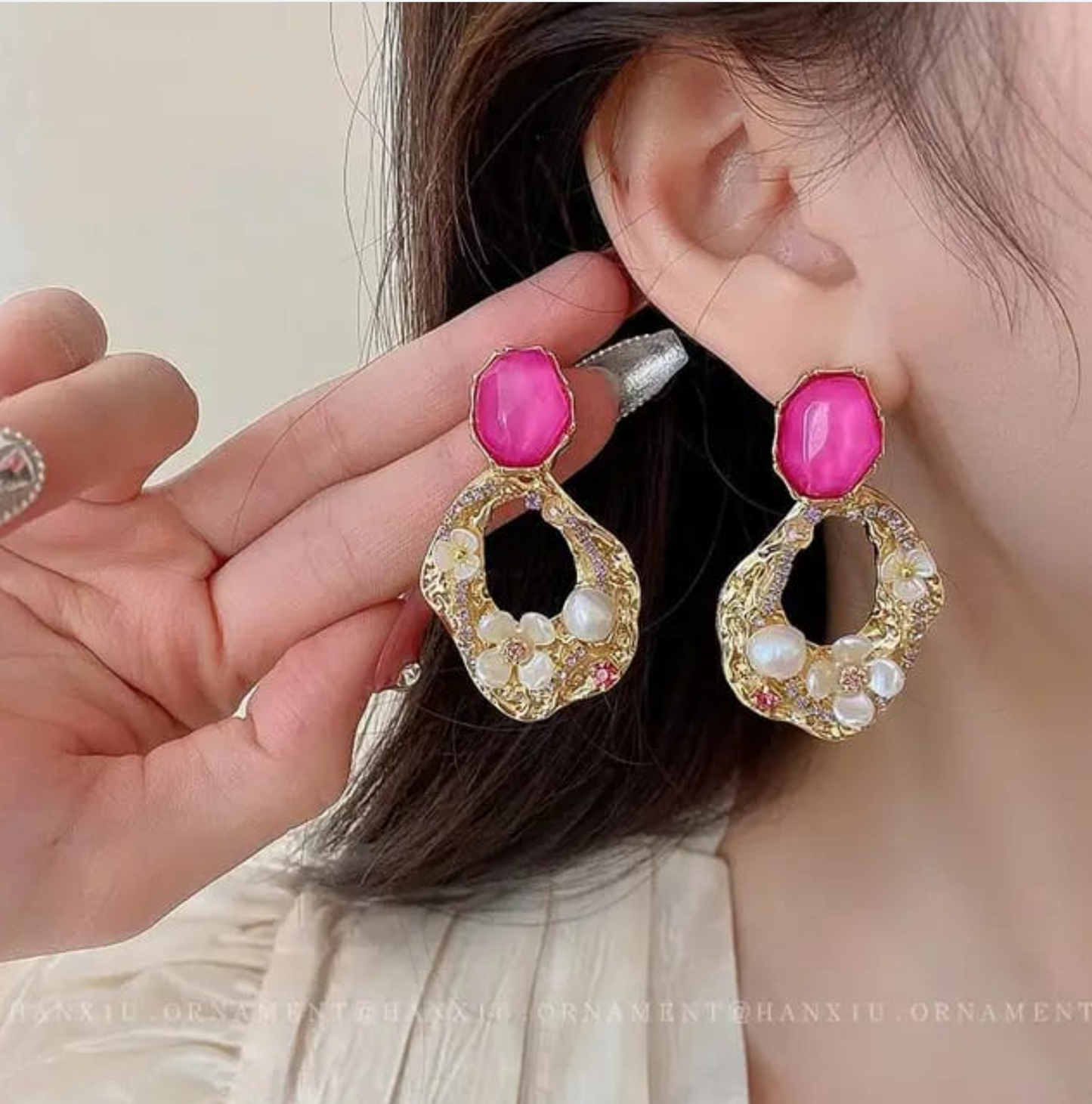 Pink Gem Statement Earrings