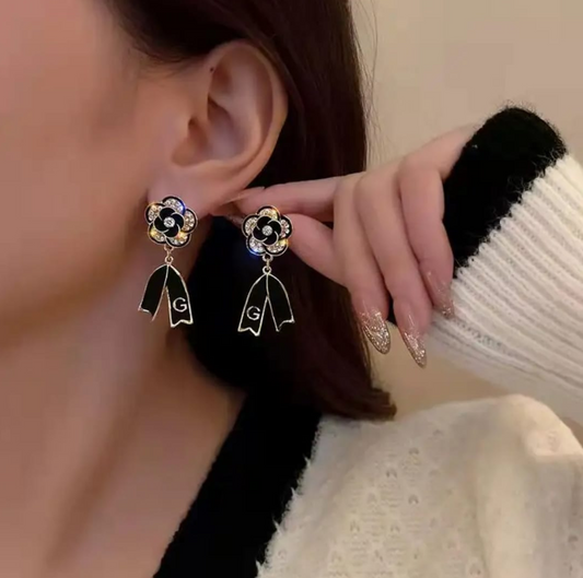 Black Flower Drop Earrings