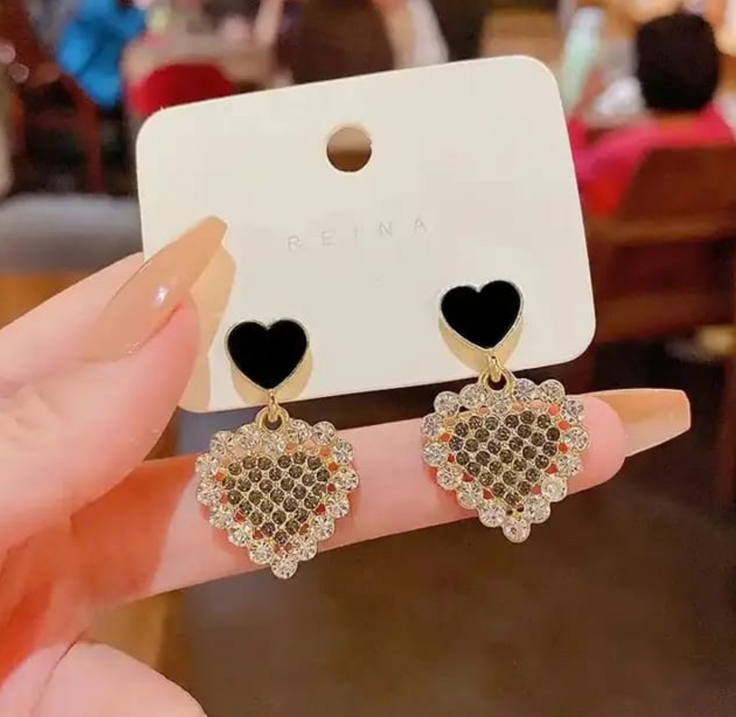 Black Heart Crystal Drop Earrings