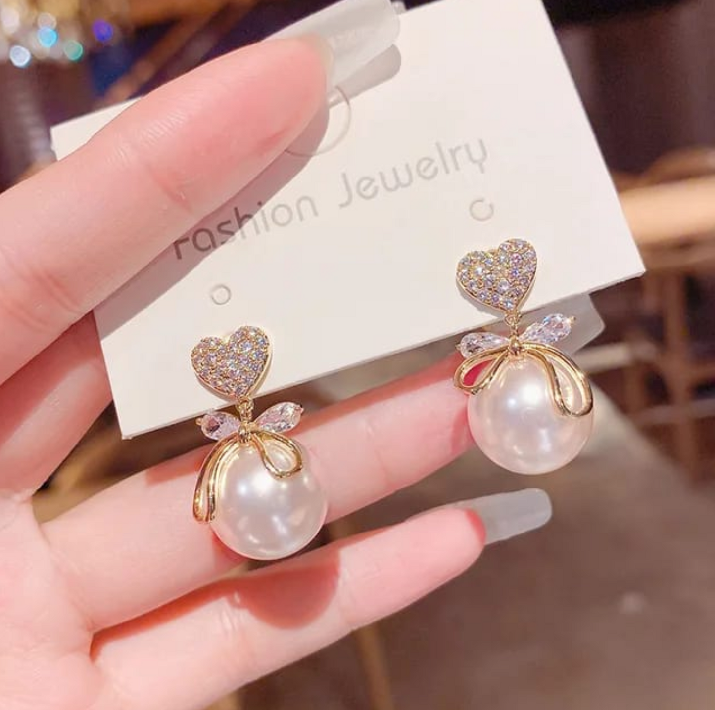 Heart Pearl Drop Earrings