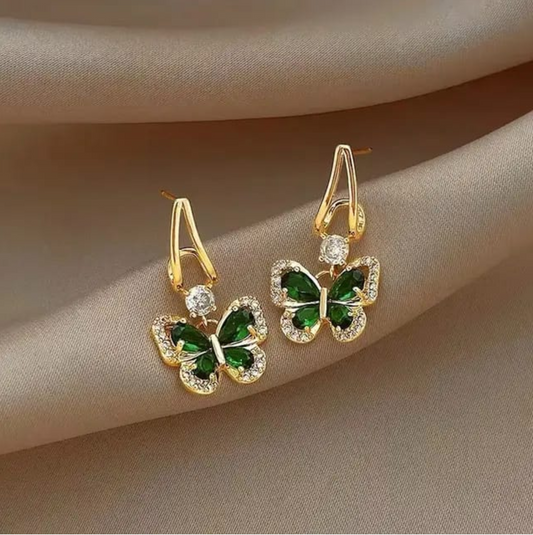 Green Butterfly Crystal Earrings