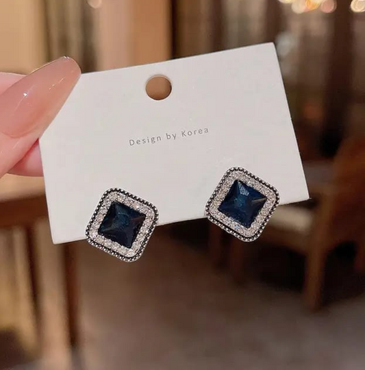 Navy Blue Gem Stud Earrings