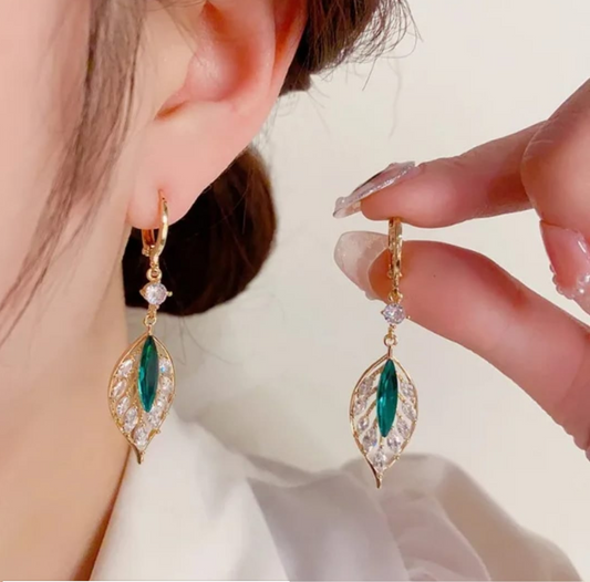 Green Leaf Drop Earrings