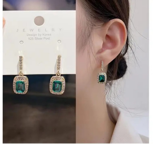 Emerald Halo Dangle Earrings