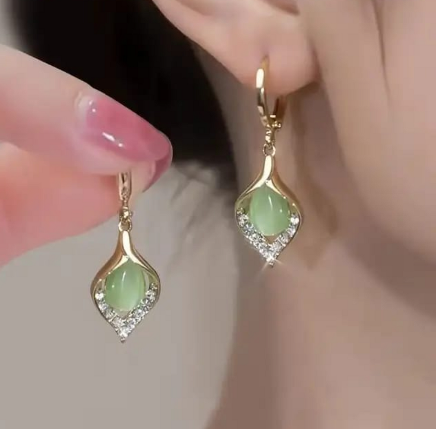 Green Crystal Petal Earrings