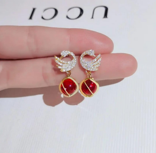 Swan Red Crystal Drop Earrings
